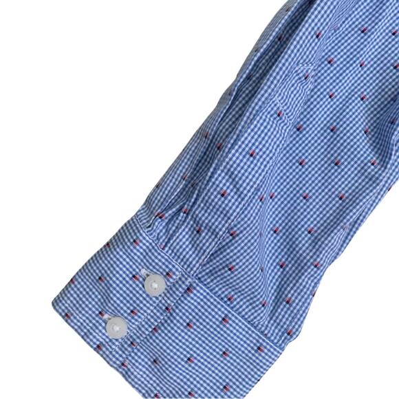 Tommy Hilfiger Blue Red Gingham Print Long Sleeve 3/4 Button Down Shirt Small - Picture 9 of 13
